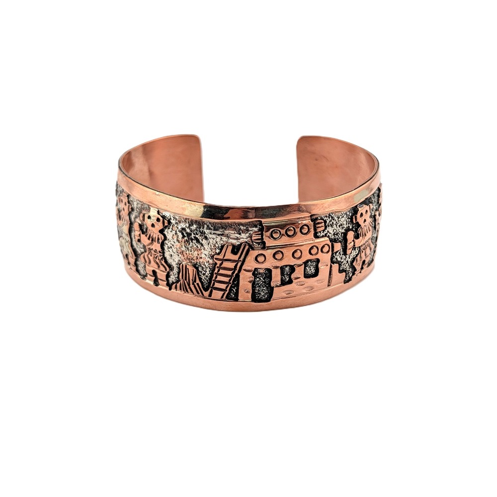 Navajo Storyteller Copper Overlay Silver Bracelet Sz 7" signed Becenti